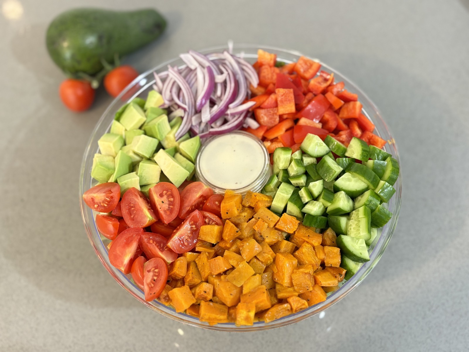 Salad in clear reusable bowl